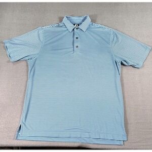 FootJoy Blue Striped Golf Polo Shirt Men L Performance Stretch Country Club Prep